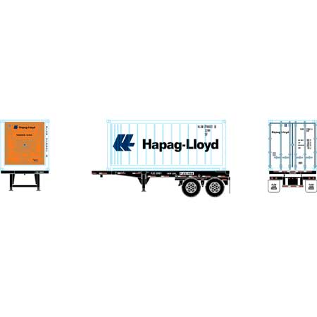 Athearn 28894 HO Scale 20' Intermodal Chassis with Hapag-Llyod HLXU Reefer Container