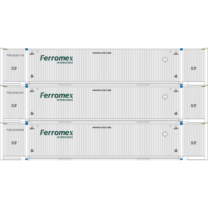 Athearn 29366 HO Scale 53' Jindo Intermodal Container Ferromex FXEU 3-Pack #2