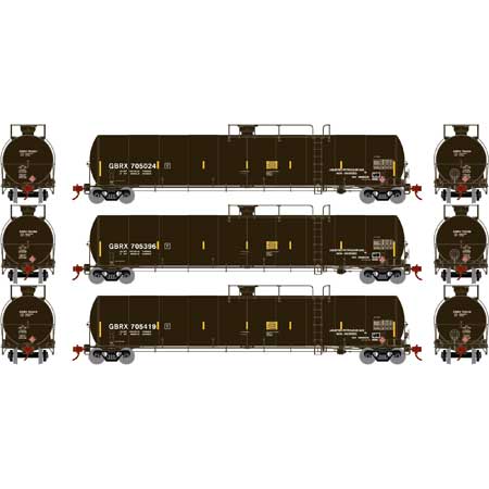 Athearn 3577 N Scale 33,000 Gallon Tank Car GBRX 3 Pack