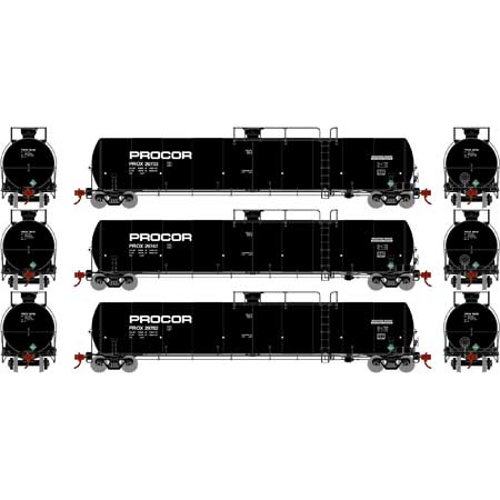 Athearn 3583 N Scale 33,000 Gallon Tank Car Procor "Late" PROX 3 Pack #1