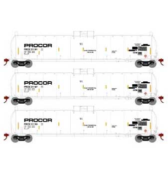 Athearn 3586 N Scale 33,000 Gallon Tank Car Procor "Early" PROX 3 Pack #2