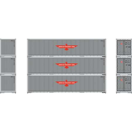 Athearn 63385 HO Scale 40' Smooth Side Container American President Line APL 3 Pack #1