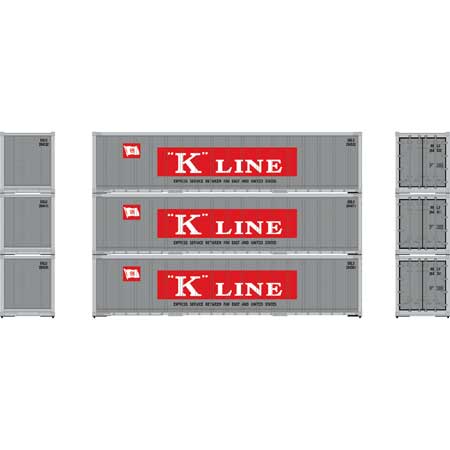 Athearn 63393 HO Scale 40' Smooth Side Container K Line KKLU 3 Pack #1