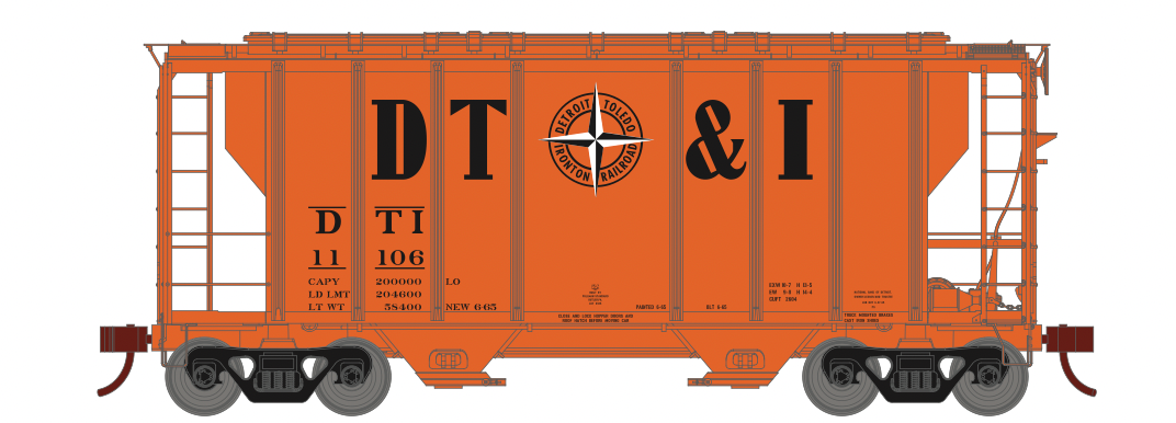 Athearn 63817 HO Scale PS-2 2600 Covered Hopper Detroit Toledo & Ironton DT&I 11116