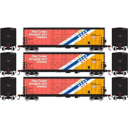 Athearn 67721 HO Scale RTR 50' Evans Double Door Boxcar CanFor USLX 3 Pack