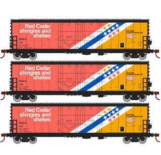 Athearn 67721 HO Scale RTR 50' Evans Double Door Boxcar CanFor USLX 3 Pack