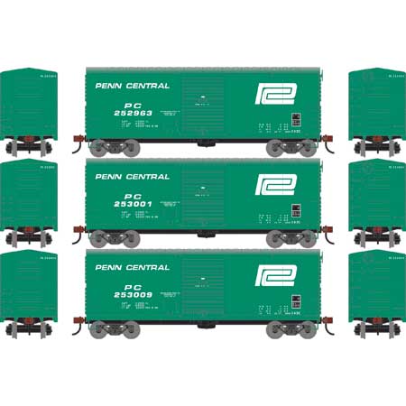 Athearn 67753 HO Scale RTR 40' Modernized Boxcar Penn Cental PC 3 Pack