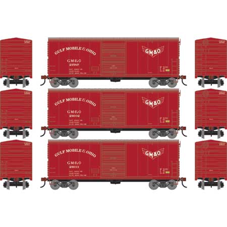 Athearn 67756 HO Scale RTR 40' Modernized Boxcar Gulf Mobile Ohio GM&O 3 Pack