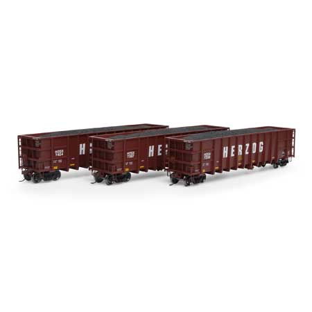 Athearn 7476 HO Scale Thrall High Side Gondola with Load Herzog "Brown" HZGX 3 Pack #1