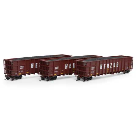 Athearn 7478 HO Scale Thrall High Side Gondola with Load Herzog "Brown" HZGX 3 Pack #3