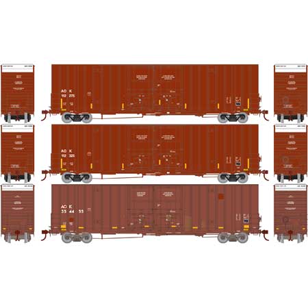 Athearn 75260 HO Scale 60' Gunderson High Cube Boxcar TTX AOK 3 Pack