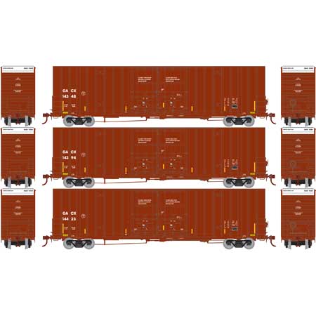 Athearn 75268 HO Scale 60' Gunderson High Cube Boxcar GACX 3 Pack