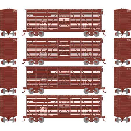 Athearn 75991 HO Scale 40' Stock Car Santa Fe ATSF 4 Pack