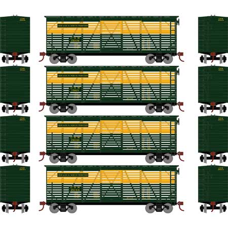 Athearn 75994 HO Scale 40' Stock Car Chicago & Northwestern CNW 4 Pack