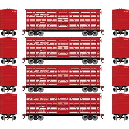 Athearn 76000 HO Scale 40' Stock Car Great Northern GN 4 Pack