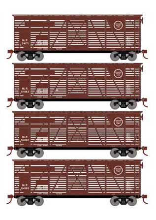 Athearn 76003 HO Scale 40' Stock Car Missouri Pacific MP 4 Pack
