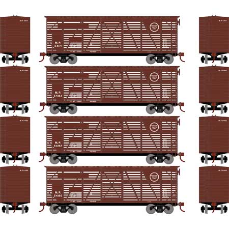 Athearn 76003 HO Scale 40' Stock Car Missouri Pacific MP 4 Pack