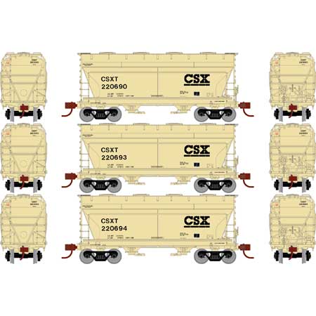 Athearn 81055 HO Scale ACF 2970 2 Bay Covered Hopper CSX 3 Pack