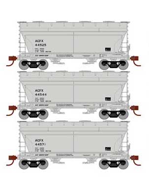 Athearn 81058 HO Scale ACF 2970 2 Bay Covered Hopper ACF Leasing ACFX 3 Pack