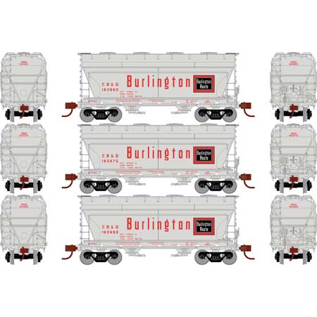 Athearn 81064 HO Scale ACF 2970 2 Bay Covered Hopper Burlington CB&Q 3 Pack