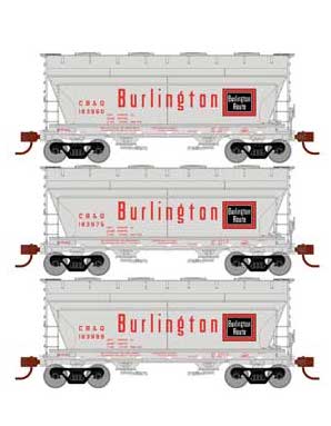 Athearn 81064 HO Scale ACF 2970 2 Bay Covered Hopper Burlington CB&Q 3 Pack