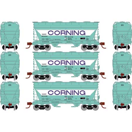 Athearn 81067 HO Scale ACF 2970 2 Bay Covered Hopper Corning NAHX 3 Pack