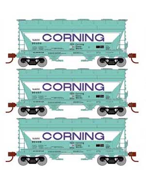 Athearn 81067 HO Scale ACF 2970 2 Bay Covered Hopper Corning NAHX 3 Pack