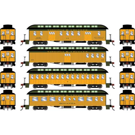 Athearn 84865 HO Scale Overland Passenger Car 4 Pack Virginian & Truckee V&T