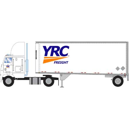 Athearn 91070 HO Scale 2 Axle Freightliner with 28' Trailer Yellow Roadway Corp YRC
