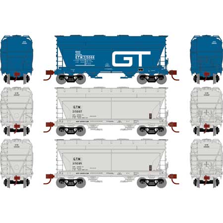 Athearn 93456 HO Scale ACF 2970 2 Bay Covered Hopper Grand Trunk Western GTW 3 Pack