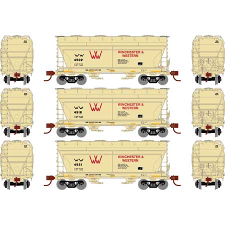 Athearn 93465 HO Scale ACF 2970 2 Bay Covered Hopper Winchester Western W&W 3 Pack