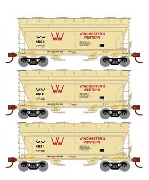 Athearn 93465 HO Scale ACF 2970 2 Bay Covered Hopper Winchester Western W&W 3 Pack