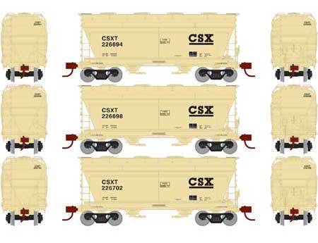 Athearn 93986 HO Scale ACF 2970 Covered Hopper CSX  3 Pack
