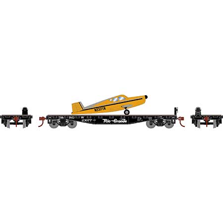 Athearn 96449 HO Scale 40' Flatcar with Plane Rio Grande D&RGW 23077