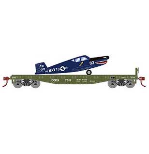 Athearn 96456 HO Scale 40' Flatcar with Navy Plane DODX 7011