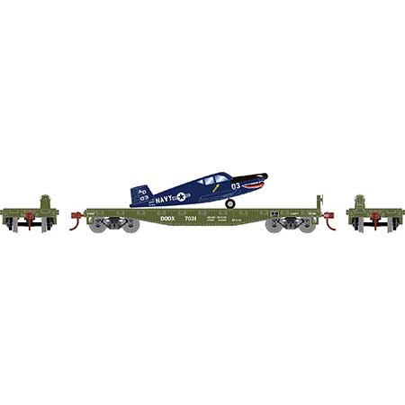 Athearn 96457 HO Scale 40' Flatcar with Navy Plane DODX 7031