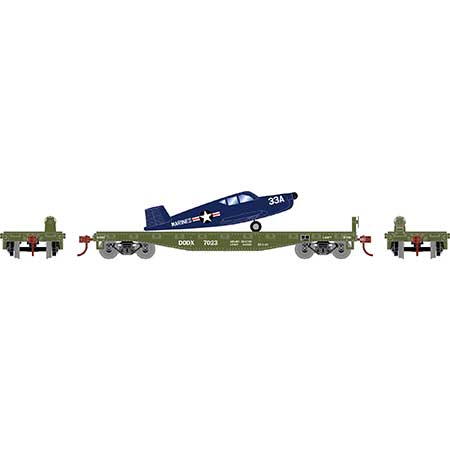 Athearn 96458 HO Scale 40' Flatcar with Marines Plane DODX 7023
