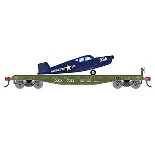Athearn 96458 HO Scale 40' Flatcar with Marines Plane DODX 7023