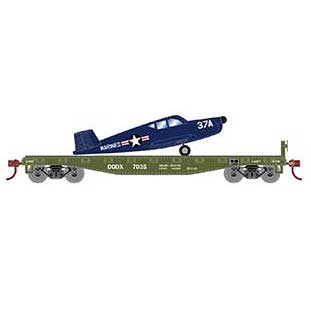 Athearn 96459 HO Scale 40' Flatcar with Marines Plane DODX 7035