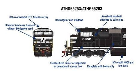 Athearn Genesis G65203 HO Scale SD60E (Juniata Shops Rebuild) Norfolk Southern NS #6952