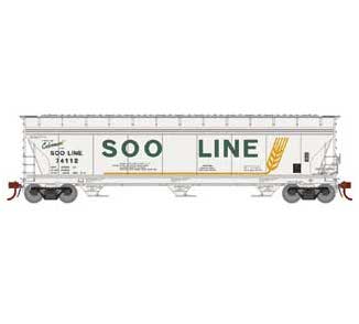 Athearn Genesis G15438 HO Scale ACF 4600 3 Bay Covered Hopper SOO Line 74112