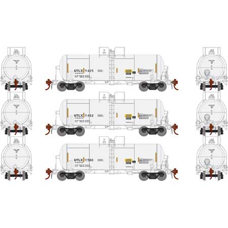 Athearn Genesis G25629 HO Scale 13,600 Gallon Acid Tank Car "Reflective Stripes" White UTLX 3 Pack