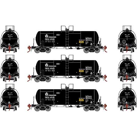 Athearn Genesis G25758 HO Scale 13,000 Gallon Acid Tank Car Procor "Black" PROX 3 Pack