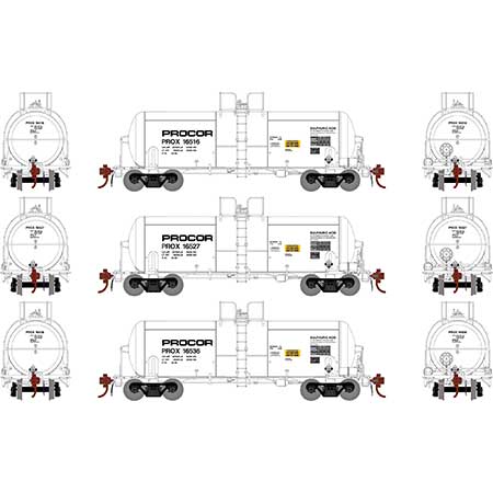 Athearn Genesis G25762 HO Scale 13,000 Gallon Acid Tank Car Procor "White" PROX 3 Pack