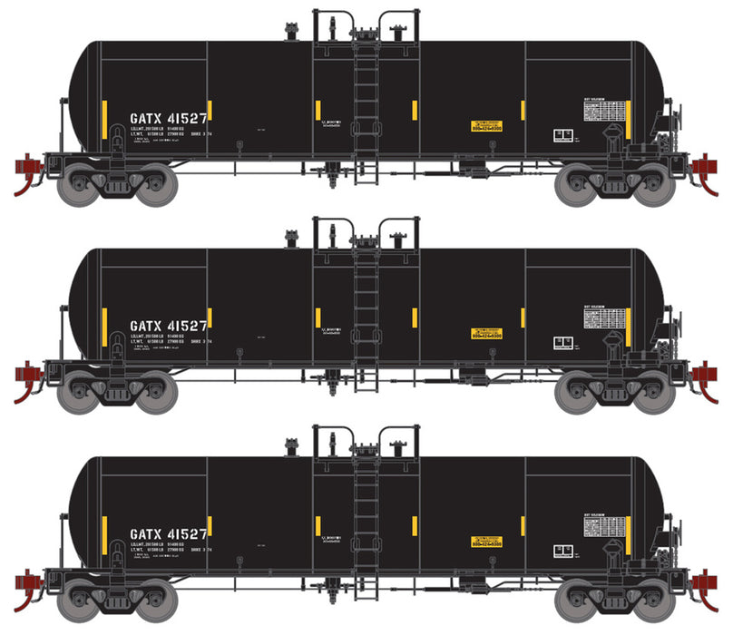 Athearn Genesis G40191 HO Scale GATC 20,000 Gal Tank Car Black GATX 3 Pack