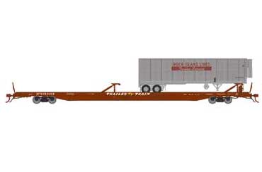 Athearn Genesis G69994 HO Scale F89-F Flatcar Brown Trailer Train XTTX 153139 with Rock Island Trail