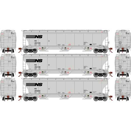 Athearn Genesis G97170 HO Scale Trinity 3 Bay Covered Hopper Norfolk Southern NS 3 Pack #2