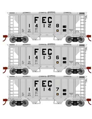 Athearn HO Scale 15420 PS-2 2003 Covered Hopper Florida East Coast FEC 3 Pack