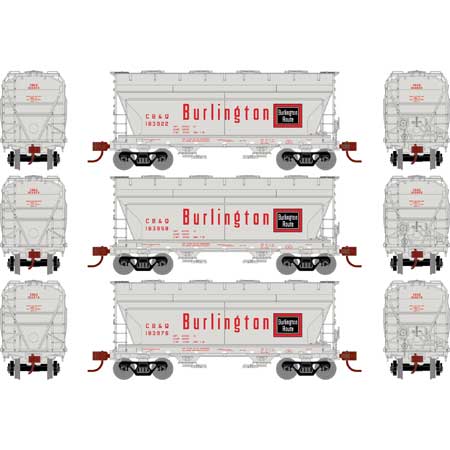 Athearn HO Scale 93453 ACF 2970 2 Bay Covered Hopper Burlington CB&Q 3 Pack