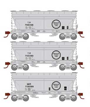 Athearn HO Scale 93459 ACF 2970 2 Bay Covered Hopper Missouri Pacific MP / TP 3 Pack